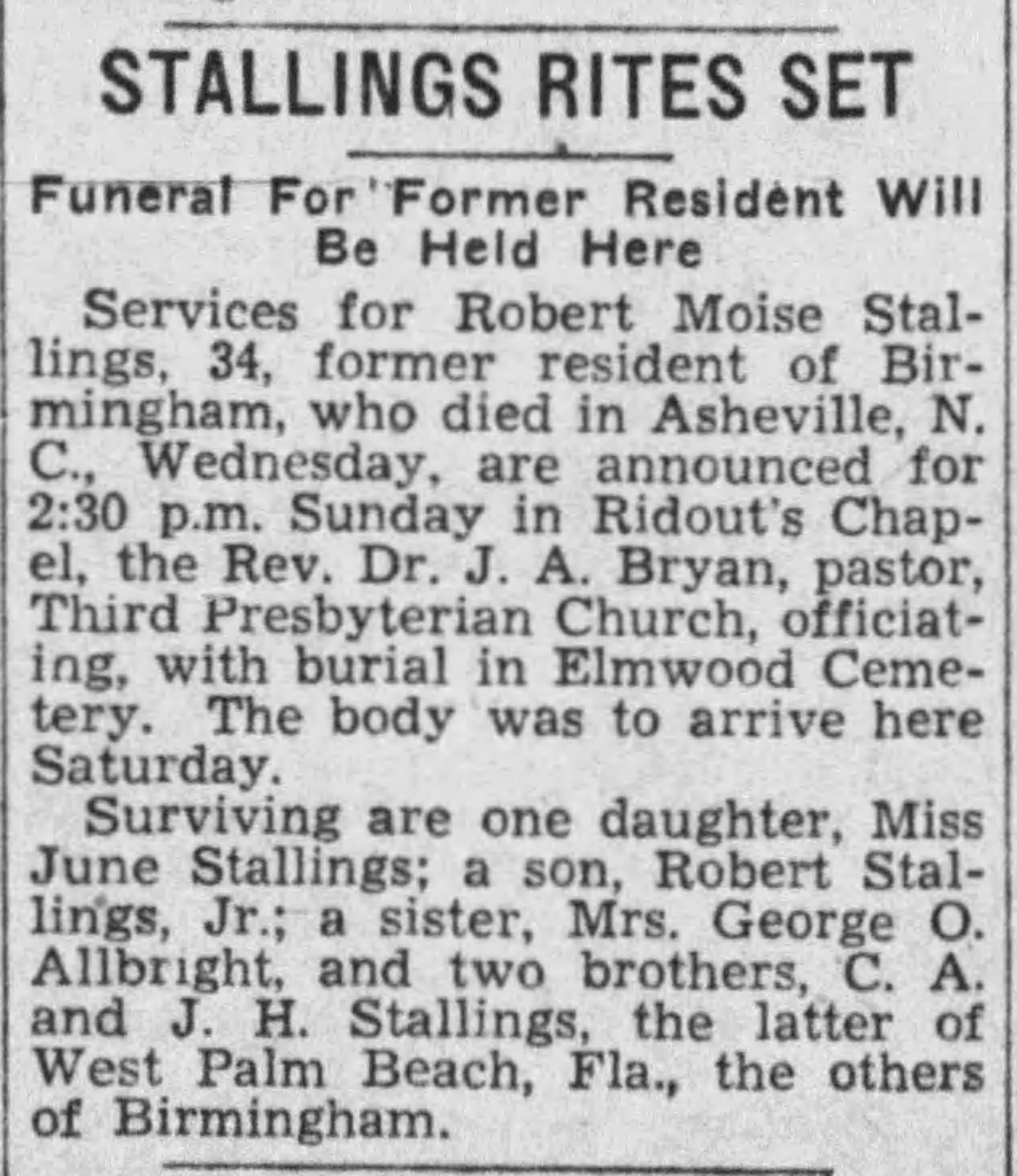 Robert Moise Stallings obituary